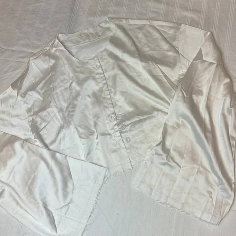 Commense White Satin Bell Sleeve Crop Top & Wrap Mini Skirt Set Size M - Picture 4 of 10